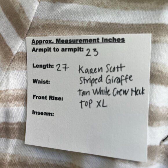 2/$30 Karen Scott Striped Giraffe Tan White Crew Neck Top XL - Picture 5 of 5
